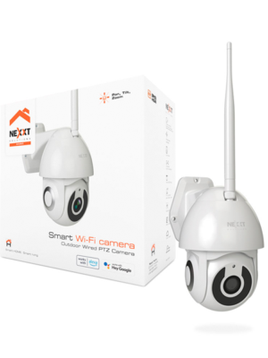 Cámara movible para exteriores Nexxt: visión panorámica, control remoto y grabación en alta definición para mejorar la seguridad de tu hogar.